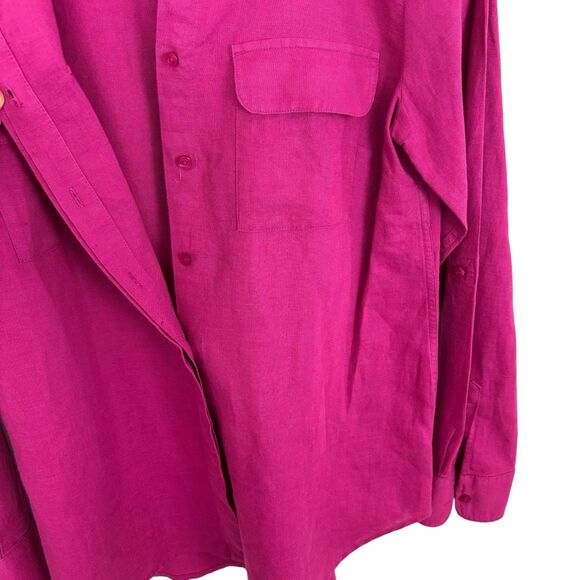 Talbots Pink Magenta Collarless Button Down Shirt Linen Blend Women’s Small - Picture 4 of 6